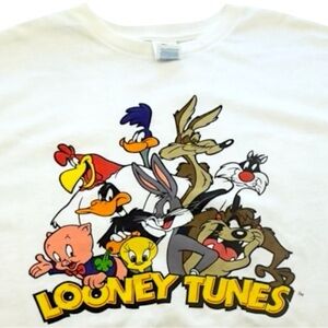 Looney Tunes Unisex XL White Graphic T-Shirt‎ 100% Cotton Cartoon Retro Tee